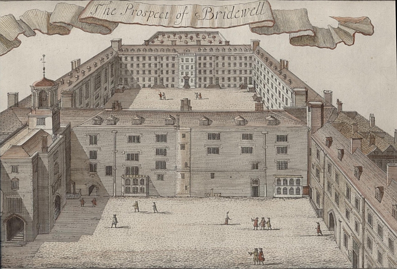 An elevated view of the Palace of Bridewell showing its two courtyards