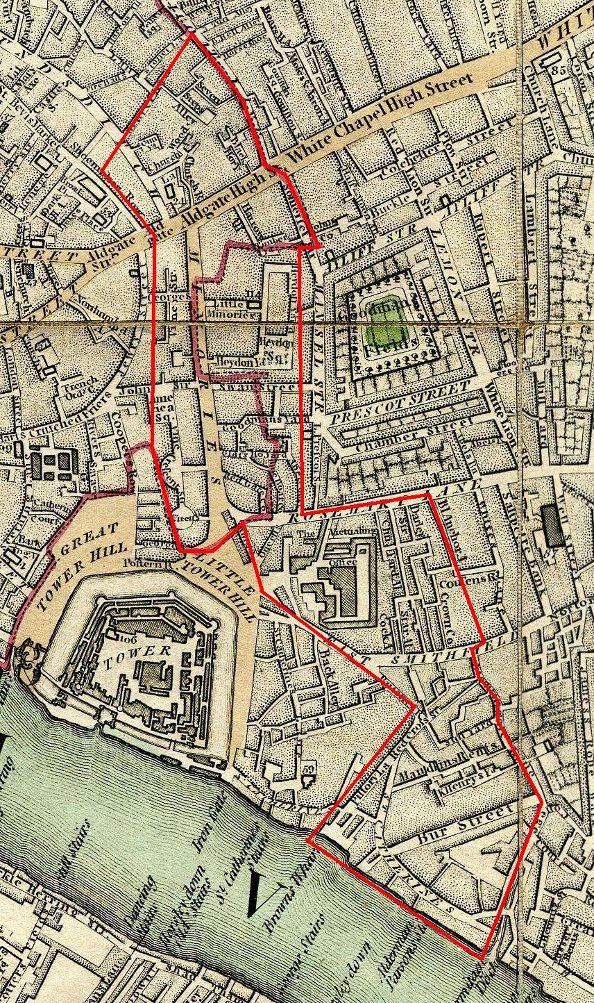 The parish boundaries of St Botolph Aldgate