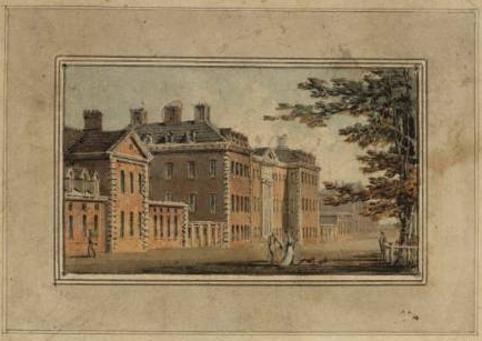 the north front of chelsea Hospital, with a couple in the foreground the north front of chelsea Hospital, with a couple in the foreground