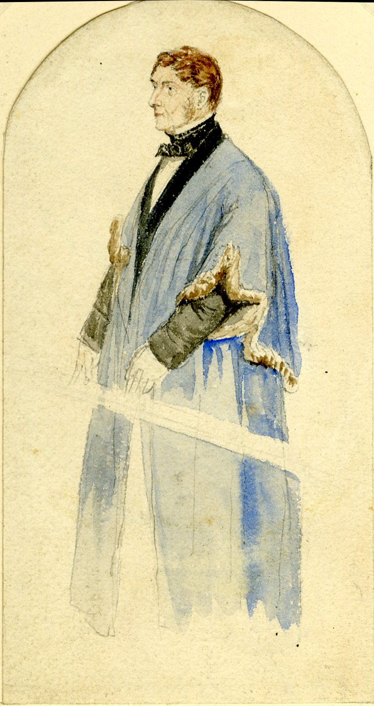 A three-quarter length male figure in the blue robes of a Common Councilman