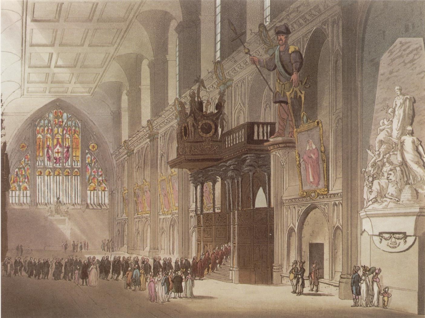 The Great Hall of the Guildhall, with a procession of Common Councilmen and Aldermen snaking across the centre